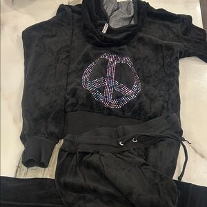 Heart & Soul Black Velour Tracksuit with Colorful 
Peacesign in Metal Studs-M